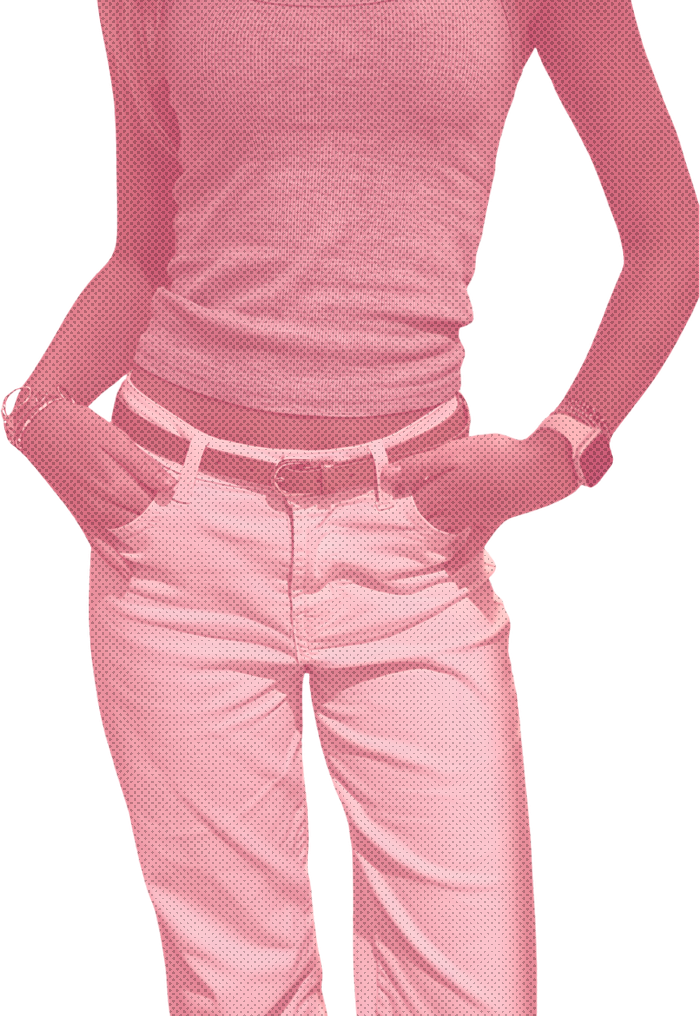 A shopper in a pink tank top and pink jeans