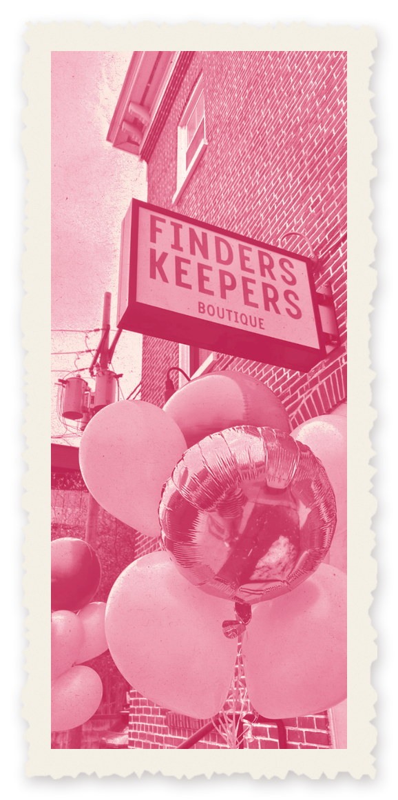 Pink balloons outside Finders Keepers on East Main Street